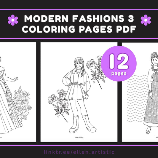 Modern Fashion #3 Coloring Pages - 12 Page PDF by Ellen Artistic