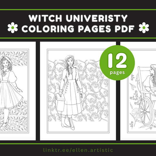 Witch University Coloring Pages - 12 Page PDF by Ellen Artistic