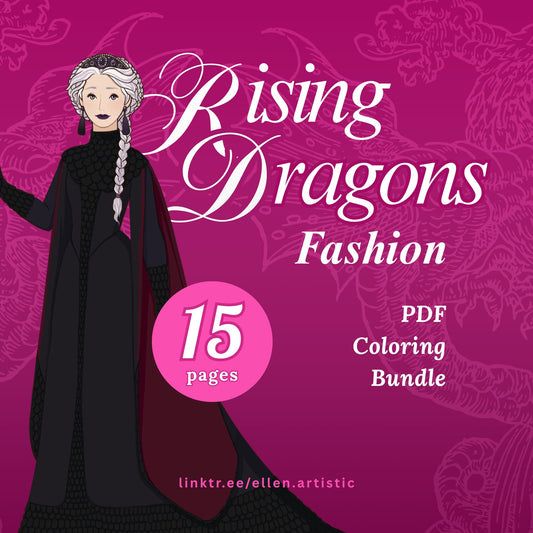 Rise of Dragons Fashion Coloring Bundle - 15 Page PDF by Ellen Artistic