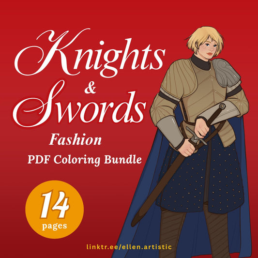 Knights & Swords Fashion Coloring Bundle - 14 Page PDF by Ellen Artistic
