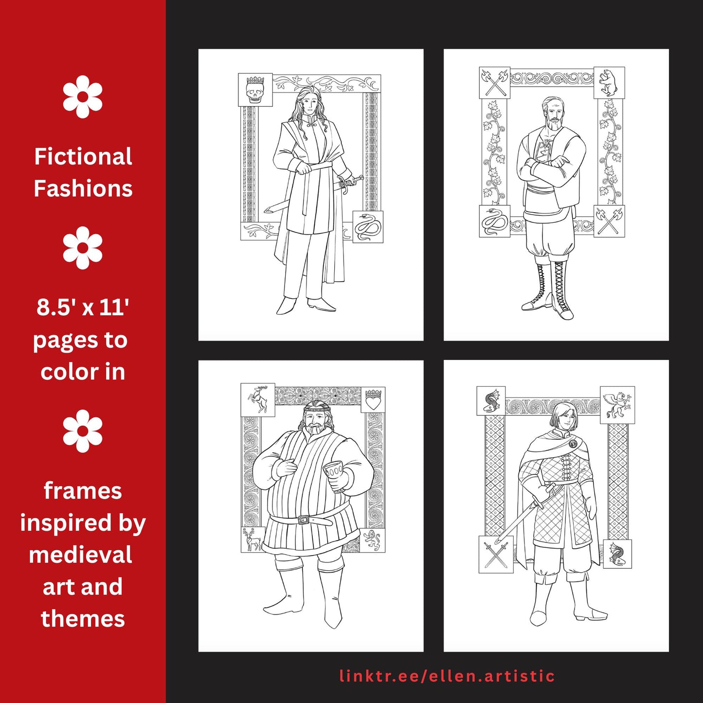 Knights & Swords Fashion Coloring Bundle - 14 Page PDF by Ellen Artistic