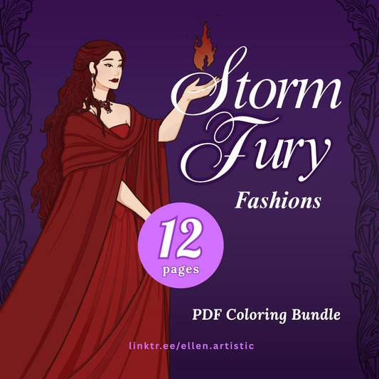 Storm Fury Fashion Coloring Bundle - 12 Page PDF by Ellen Artistic