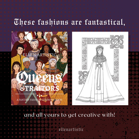 Queens & Traitors: A Fictional Fashion Coloring PDF