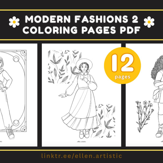 Modern Fashion #2 Coloring Pages - 12 Page PDF by Ellen Artistic